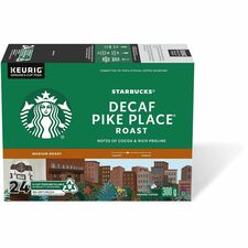 Starbucks&reg; K-Cup Decaf Pike Place Roast Coffee Compatible with Keurig K-Cup Brewer - American - Medium - 24 K-Cup - K-Cup - Arabica, Latin America, Chocolate, Toasted Nut, Pike Place Roast - Decaffeinated - 4 / Carton