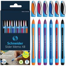Schneider Slider Memo XB Ballpoint Pen Black, Red, Blue, Violet, Pink, Orange Ink - Rubberized Barrel - Stainless Steel Tip - Writing, Document - 1 Each