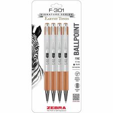 Zebra Pen F-301 EarthyTones Retractable Ballpoint Pens Refillable - Retractable - Black Ink - Terracota Stainless Steel Barrel - School, Journaling, Writing - 4 / Pack