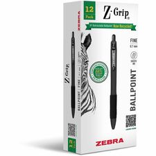 Zebra Pen Z-Grip Retractable Ballpoint Pens Retractable - Black Ink - School, Home, Journaling - 1 Dozen