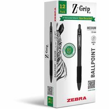 Zebra Pen Z-Grip Retractable Ballpoint Pens Retractable - Black Ink - School, Home, Journaling - 1 Dozen