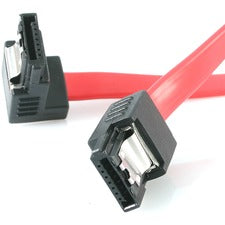 StarTech.com 12in Latching SATA to Right Angle SATA Serial ATA Cable 12" SATA Data Transfer Cable for Network Device, Hard Drive, Motherboard - First End: 1 x 7-pin SATA - Male - Second End: 1 x 7-pin SATA - Male - 6 Gbit/s - Red - 1 Each