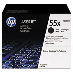 HP 55X, (CE255X-D) 2-Pack High-Yield Black Original LaserJet Toner Cartridges