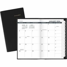 At-A-Glance Monthly Planner, Black, Pocket, 3 1/2" x 6" Monthly - 13 Month - January 2026 to January 2027 - 1 Month Double Page Layout - 3 1/2" x 6 1/8" Sheet Size - Black - Simulated Leather, Faux Leather - Pocket, Phone Directory, Unruled Daily Block -