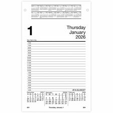 At-A-Glance Pad Style Desk Pad Calendar Refill Large - Julian Dates - Daily - 12 Month - January 2026 to December 2026 - 7:00 AM to 4:30 PM - Half-hourly - 1 Day Double Page Layout - 5" x 8" Sheet Size - White Sheet - Desktop, Desk - White - Paper - Refer