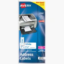 Avery&reg; Mini-Sheets Address Label x 1" Width x 2 5/8" Length - Full Sheet - Permanent Adhesive - Rectangle - Laser, Inkjet - Matte - White - Paper - Permanent Adhesive, Customizable, Smear Resistant, Smudge Resistant - 8 / Sheet - 25 Total Sheets - 200