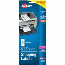 Avery&reg; Mini-Sheets Shipping Label x 2" Width x 4" Length - Full Sheet - Permanent Adhesive - Rectangle - Laser, Inkjet - Matte - White - Paper - Permanent Adhesive, Customizable, Smear Resistant, Smudge Resistant, Chlorine-free, PVC-free - 4 / Sheet -