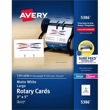 Avery&reg; Uncoated 2-side Printing Rotary Cards Index Card - 3" x 5" - Perforated, Heavyweight, Double-sided, Printable - White - 3 Sheets - 150 / Box