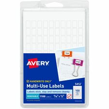 Avery&reg; Removable ID Labels 5/16" Width x 1/2" Length - Removable Adhesive - Rectangle - White - Paper - Self-adhesive - 1100 / Pack