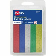 Avery&reg; Assorted Foil Star Labels Learning Theme/Subject - Star Shape - Permanent Adhesive - 0.50" Height - Red, Blue, Silver, Green, Gold - Paper - 440 / Pack