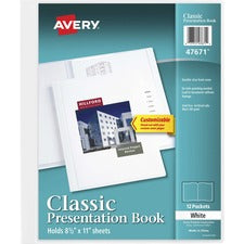 Avery&reg; White Presentation Book Letter - 8 1/2" x 11" Sheet Size - 24 Sheet Capacity - Pocket(s): Internal - Polypropylene - Non-stick, Spill-free, Durable - 1 Each
