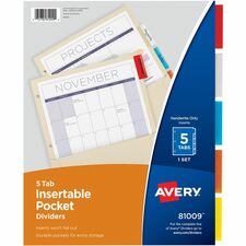 Avery&reg; Insertable 5-Tab Dividers 5 x Divider(s) - 5 Tab(s) - 5 - 5 Tab(s)/Set - 9.3" Divider Width x 11.12" Divider Length - 3 Hole Punched - Buff Paper Divider - Multicolor Paper, Plastic Tab(s) - Durable, Reinforced Hole, Hole-punched, Insertable, G