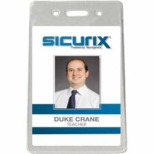 SICURIX Badge Holder Support 2.37" x 3.50" Media - Vertical - Vinyl - Clear - 50 / Pack