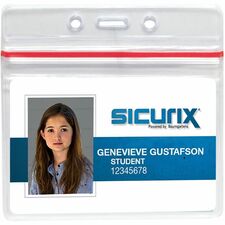 SICURIX Badge Holder Support 3.75" x 2.62" Media - Horizontal - Vinyl - Clear - Zipper Lock - 50 / Pack