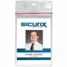 SICURIX Badge Holder Support 2.62" x 3.75" Media - Vertical - Vinyl - Clear - Zipper Lock - 50 / Pack