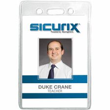 SICURIX Badge Holder Vertical - 2.4" Height x 3.4" Width - Vinyl - Clear - Sturdy - 12 / Pack