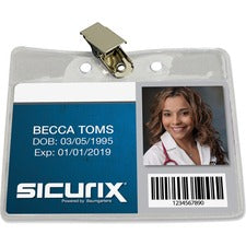 SICURIX Badge Holder Horizontal - 2.5" Height x 3.5" Width - Vinyl - Clear - Sturdy, Transparent Design - 50 / Pack