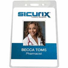 SICURIX Badge Holder Vertical - 3.9" Height x 3.6" Width - Vinyl - Clear - Sturdy, Transparent Design - 50 / Pack