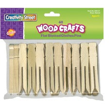 Creativity Street Flat-Slotted Clothespins 3.8" Length - Natural - Wood - 40 / Pack