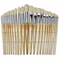 Creativity Street Preschool Brush Set Wood Handle - Nickel Plated Ferrule - 24 / Set