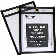 C-Line Stitched Vinyl Shop Ticket Holders Support 4" x 6" Media - Vinyl - Clear, Black - Sturdy - 25 / Box