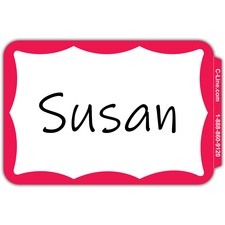 C-Line Self-adhesive Color Border Name Badges 3 1/2" Width x 2 1/4" Length - Removable Adhesive - Rectangle - Red - Self-adhesive - 100 / Box
