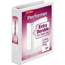 Cardinal&reg; Performer Clearvue Locking D-Ring Binder 1 1/2" Binder Capacity - Letter - 8 1/2" x 11" Sheet Size - 375 Sheet Capacity - 1 3/5" Spine Width - 3 Ring(s) - Fastener(s): D-Ring - Pocket(s): 2, Inside Front & Back - Vinyl - White - 1.08 lb - Lo