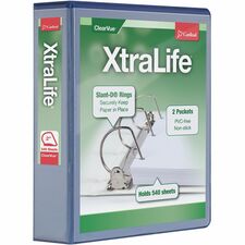 Cardinal&reg; Xtralife ClearVue Locking Slant-D Binder 2" Binder Capacity - Letter - 8 1/2" x 11" Sheet Size - 540 Sheet Capacity - 2 1/2" Spine Width - 3 Ring(s) - Fastener(s): D-Ring - Pocket(s): 2, Inside Front & Back - Polyolefin - Blue - 1.25 lb - No