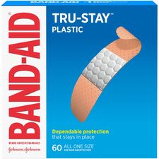 Band-Aid Tru-Stay Plastic Strips Adhesive Bandages 0.75" Width - Tan - 60 / Box