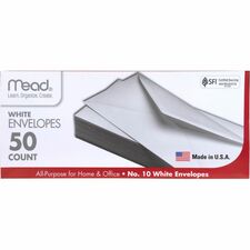 Mead Plain White Envelopes Business - #10 - 4 1/8" Width x 9 1/2" Length - Gummed - White - 50 / Box