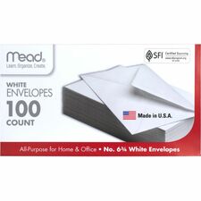 Mead Plain White Envelopes Business - #6 3/4 - 3 5/8" Width x 6 1/2" Length - Gummed - White - 100 / Box