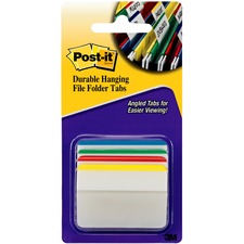 Post-it&reg; Durable Tabs Write-on Tab(s) - 1.50" Tab Height x 2" Tab Width - Blue, Green, Red, Yellow Tab(s) - Repositionable - 24 / Pack