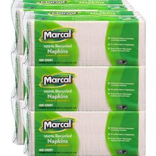 Marcal 100% Recycled Luncheon Napkins 1 Ply - 12.50" Width x 11.40" Length - White - Paper - 400/Pack - 6 / Carton