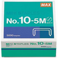 MAX HD-10DF Mini Staples Heavy Duty - 3/16" Leg - 5/16" Crown - Holds 20 Sheet(s) - for Paper - Silver - 0.2" Height x 0.4" Width - 100 Per Strip - 5000 / Box