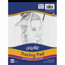 UCreate Tracing Pad 40 Sheets - Plain - Unruled Margin - 9" x 12" Sheet Size - Transparent Paper - Bleed-free - 1 Pad