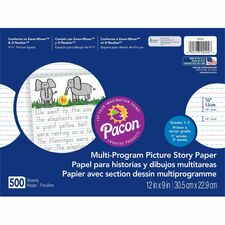 Pacon Multi-program Picture Story Paper 0.50" Ruled - 4.25" Picture Story Space - Unruled Margin - 12" x 9" Sheet Size - Assorted Chipboard Cover - Hard Cover - 500 / Ream