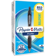 Paper Mate Retractable Profile Ballpoint Pens 1.4 mm Bold Pen Point - Retractable - Black Ink - Gel-based - Translucent Black Barrel - 1 Dozen