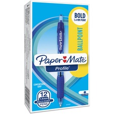 Paper Mate Retractable Profile Ballpoint Pens 1.4 mm Bold Pen Point - Retractable - Blue Ink - Gel-based - Blue Barrel - 1 Dozen