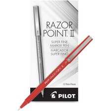 Pilot Razor Point II Marker Pens 0.3 mm Super Fine Pen Point - Red Ink - Red Barrel - Plastic Tip - 1 Dozen