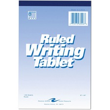 Roaring Spring Ruled Writing Tablets 100 Sheets - Glued/Tapebound - 15 lb Basis Weight - 6" x 9" Sheet Size - White Paper - White Chipboard Cover - Chipboard Backing - 1 Each