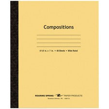 Roaring Spring Wide Ruled Flexible Cover Composition Book 48 Sheets - 96 Pages - Printed - Sewn/Tapebound - Both Side Ruling Surface - 15 lb Basis Weight - 56 g/m&#178; Grammage - 8 1/2" x 7" Sheet Size - 0.25" Height x 7" Width x 8.5" Length - White Pape