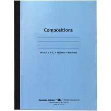 Roaring Spring Wide Ruled Flexible Cover Composition Book 48 Sheets - 96 Pages - Printed - Sewn/Tapebound - Both Side Ruling Surface - Red Margin - 15 lb Basis Weight - 56 g/m&#178; Grammage - 10 1/2" x 8" Sheet Size - 0.25" Height x 8" Width x 10.5" Leng