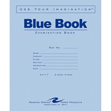 Roaring Spring Blue Book 8-sheet Exam Booklet 8 Sheets - 16 Pages - Stapled/Glued - Red Margin - 15 lb Basis Weight - 7" x 8 1/2" Sheet Size - White Paper - Blue Cover - Flexible Cover - 50 / Pack
