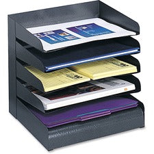 Safco Slanted Shelves Steel Desk Tray Sorter 5 Tier(s) - Desktop - Durable - Powder Coated - Black - Steel - 1 Each