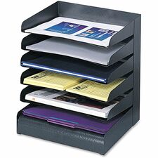 Safco Slanted Shelves Steel Desk Tray Sorter 6 Tier(s) - Desktop - Durable - Powder Coated - Black - Steel - 1 Each