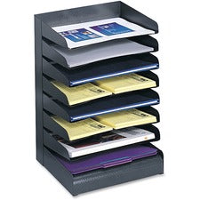 Safco Slanted Shelves Steel Desk Tray Sorter 8 Tier(s) - Desktop - Durable - Powder Coated - Black - Steel - 1 Each