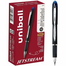 uniball&#8482; Jetstream Ballpoint Pens 1 mm Medium Pen Point - Blue Ink - Pigment-based - Black Stainless Steel Barrel - 1 Each
