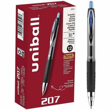 uniball&#8482; 207 Gel Pen 0.7 mm Medium Pen Point - Refillable - Retractable - Blue Ink - Gel-based - 1 Dozen