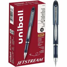 uniball&#8482; Jetstream Ballpoint Pen 0.7 mm Fine Pen Point - Black Ink - Pigment-based - Blue Stainless Steel Barrel - 1 Dozen