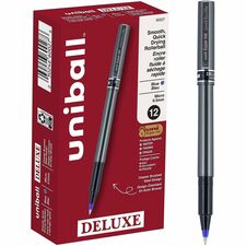 uniball&#8482; Deluxe Rollerball Pens 0.5 mm Micro Pen Point - Blue Ink - Gray Barrel - 1 Each